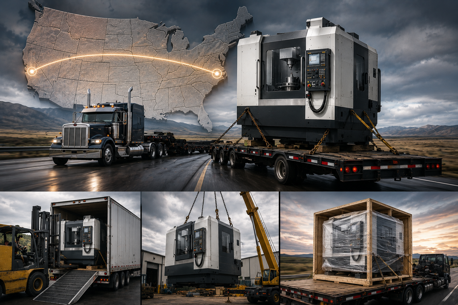 CNC machine being transported across state lines to a new manufacturing region
