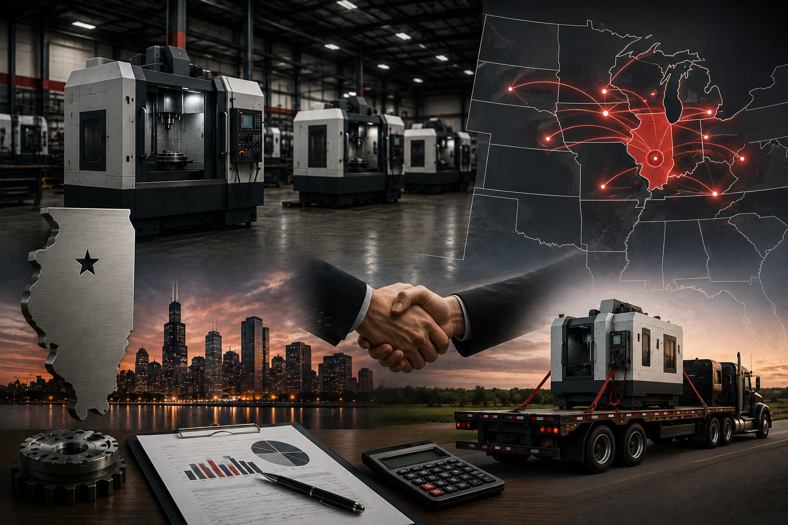Illinois and Midwest machine tool remarketing partner with nationwide buyer network coverage map
