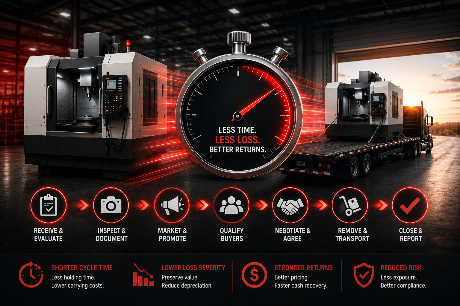 Seven stage process for reducing cycle time on machine tool collateral disposition